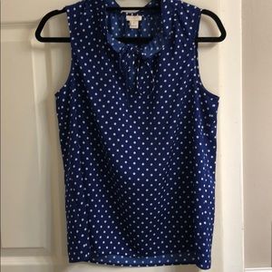 Blue and white polka dot blouse